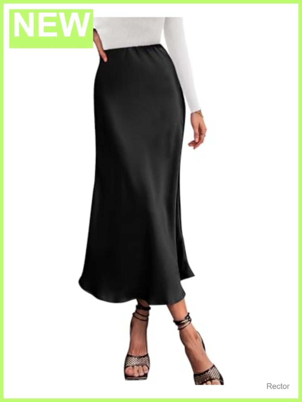 Satin High Waisted A-Line Midi Skirt Ruffle Hem Long Flowy